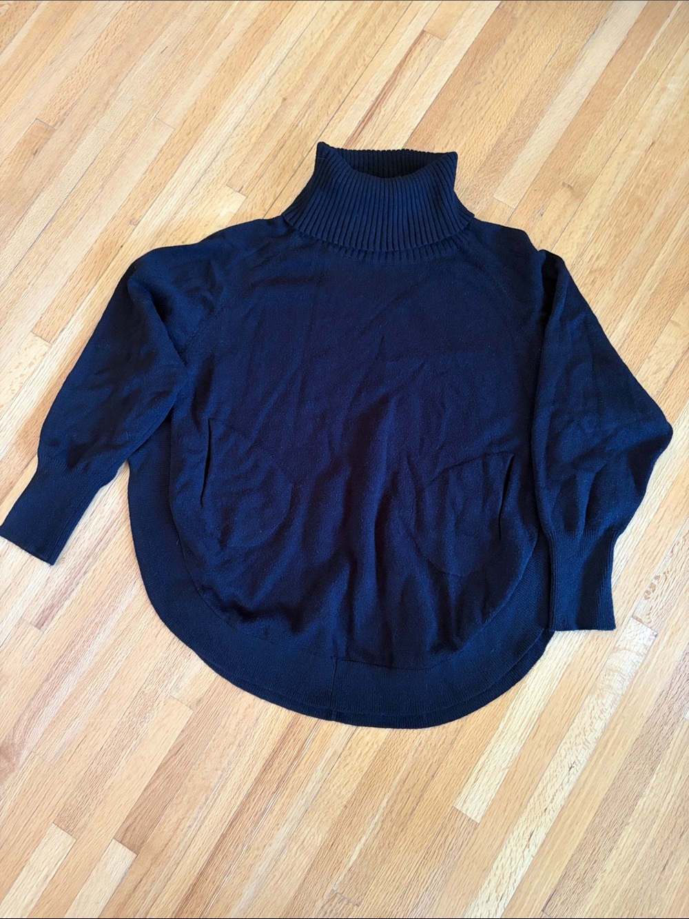 CHARLIE B Black Ribbed Turtleneck Pullover with Side pockets